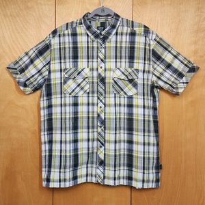 KUHL spion short sleeve button-up shirt yellow plaid